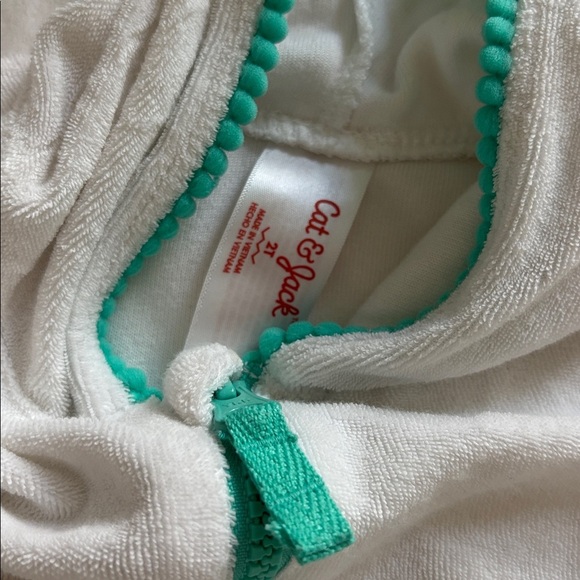 Cat & Jack White with Teal trim Terracloth swim coverup with hoodie and Zipper - Picture 3 of 4